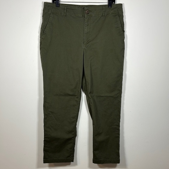 LOFT Perfect Straight Leg Pant 12 Chino Cotton Blend Olive Army Green Stretch - Picture 9 of 9